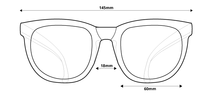 obrázek rozměrů pro polarizační sluneční brýle Ozzie OZ 01:39 P5 - pohled zepředu