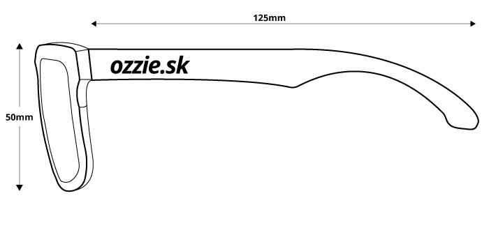 obrázek rozměrů pro polarizační sluneční brýle Ozzie OZ 02:06 P2 - pohled zboku