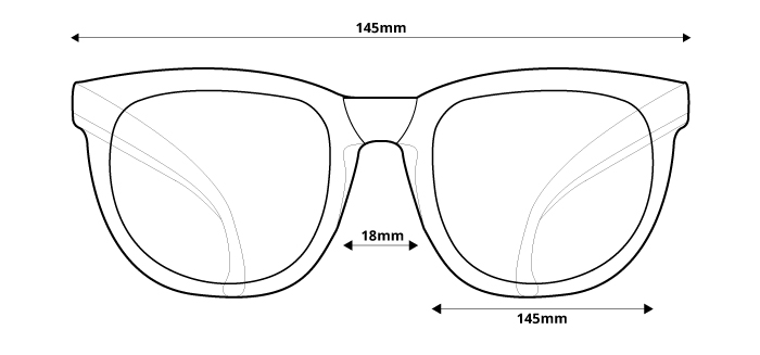 obrázek rozměrů pro polarizační sluneční brýle Ozzie OZ 12:20 P3 - pohled zepředu